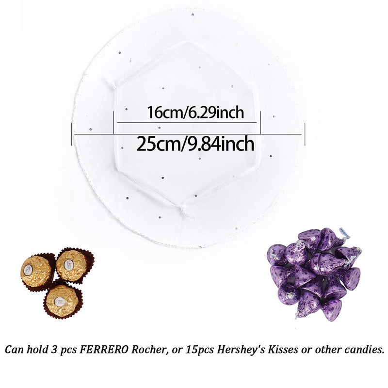Bezall White Organza Bags, 50pcs Sheer Round Drawstring Christmas Wedding Party Favor Pouches Jewelry Candy Gift Packaging Bags, 9.8 inch Diameter - Image 3
